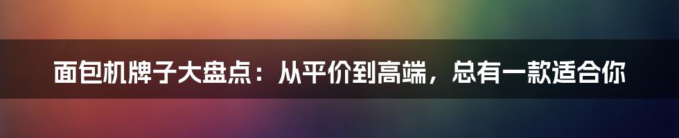 面包机牌子大盘点：从平价到高端，总有一款适合你