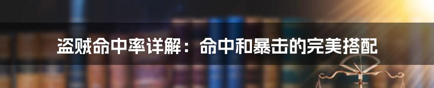 盗贼命中率详解：命中和暴击的完美搭配