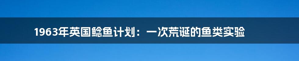 1963年英国鲶鱼计划：一次荒诞的鱼类实验