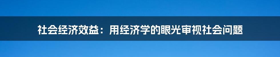 社会经济效益：用经济学的眼光审视社会问题