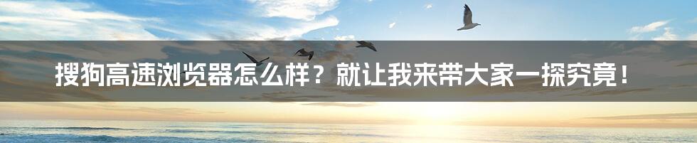 搜狗高速浏览器怎么样？就让我来带大家一探究竟！