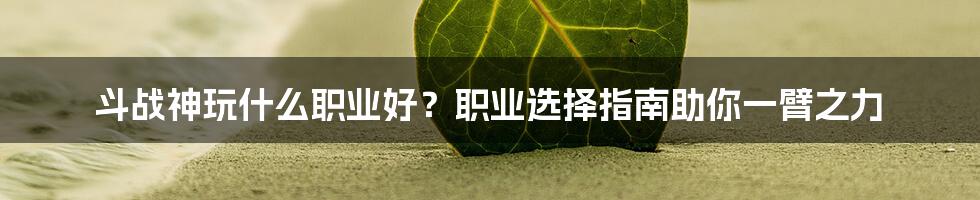 斗战神玩什么职业好？职业选择指南助你一臂之力