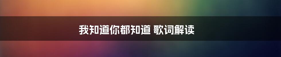 我知道你都知道 歌词解读