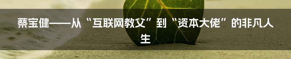 蔡宝健——从“互联网教父”到“资本大佬”的非凡人生