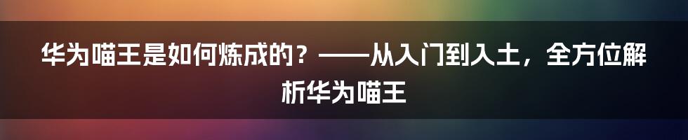 华为喵王是如何炼成的？——从入门到入土，全方位解析华为喵王