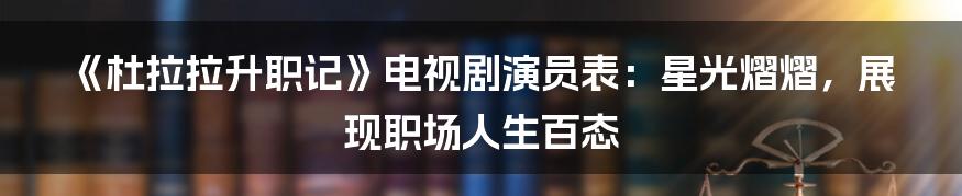 《杜拉拉升职记》电视剧演员表：星光熠熠，展现职场人生百态