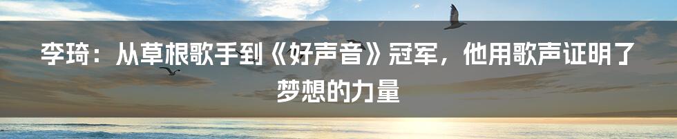 李琦：从草根歌手到《好声音》冠军，他用歌声证明了梦想的力量