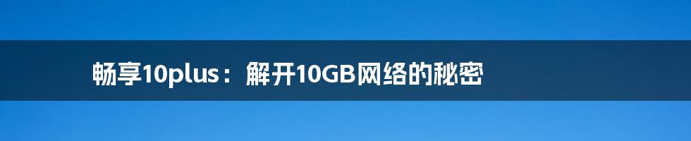 畅享10plus：解开10GB网络的秘密