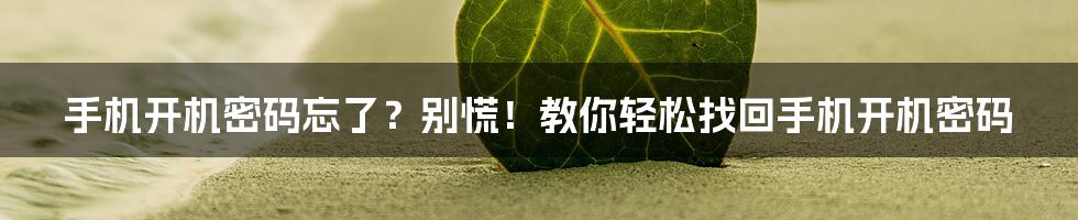 手机开机密码忘了？别慌！教你轻松找回手机开机密码