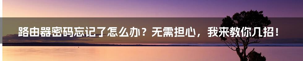 路由器密码忘记了怎么办？无需担心，我来教你几招！