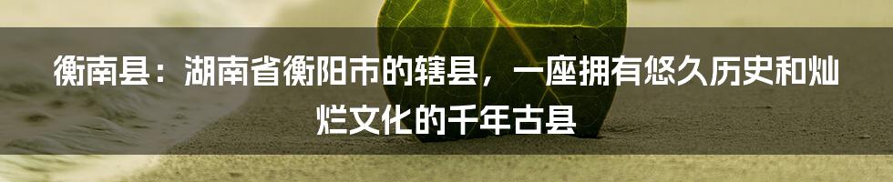 衡南县：湖南省衡阳市的辖县，一座拥有悠久历史和灿烂文化的千年古县