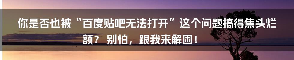 你是否也被“百度贴吧无法打开”这个问题搞得焦头烂额？ 别怕，跟我来解困！