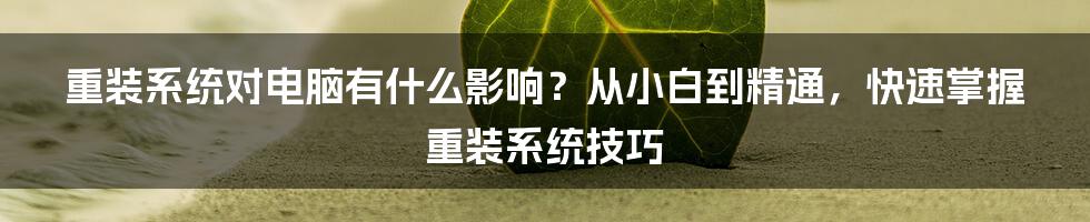 重装系统对电脑有什么影响？从小白到精通，快速掌握重装系统技巧