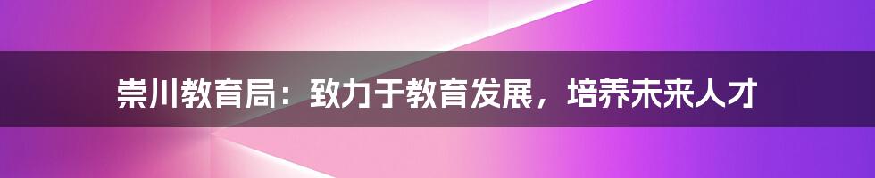 崇川教育局：致力于教育发展，培养未来人才