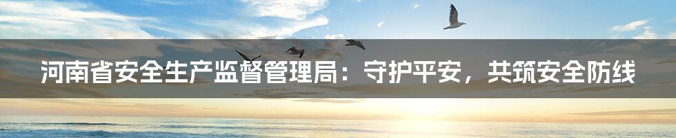 河南省安全生产监督管理局：守护平安，共筑安全防线