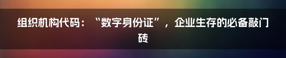 组织机构代码：“数字身份证”，企业生存的必备敲门砖