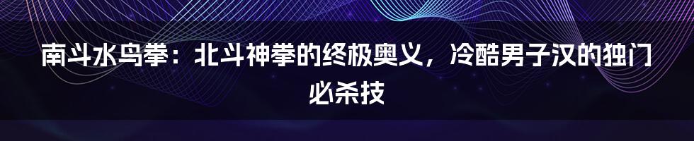 南斗水鸟拳：北斗神拳的终极奥义，冷酷男子汉的独门必杀技