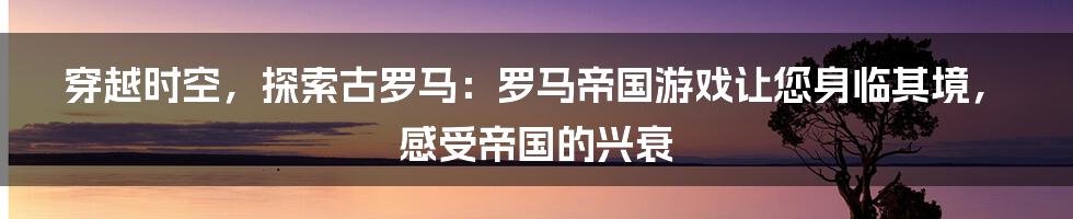 穿越时空，探索古罗马：罗马帝国游戏让您身临其境，感受帝国的兴衰