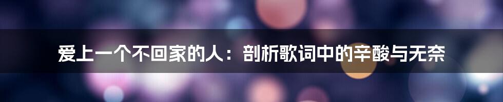 爱上一个不回家的人：剖析歌词中的辛酸与无奈