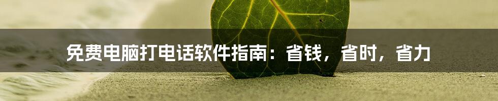 免费电脑打电话软件指南：省钱，省时，省力