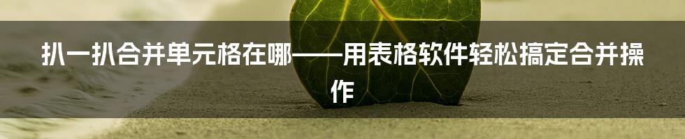 扒一扒合并单元格在哪——用表格软件轻松搞定合并操作