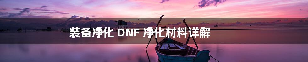 装备净化 DNF 净化材料详解