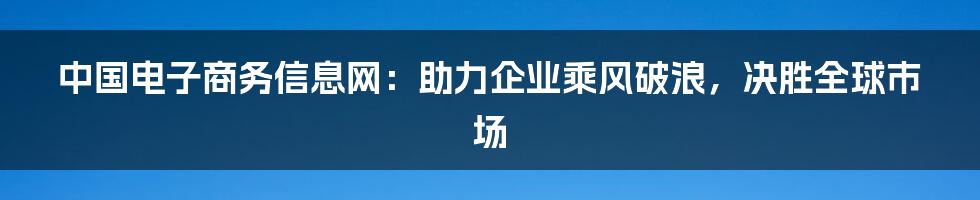 中国电子商务信息网：助力企业乘风破浪，决胜全球市场