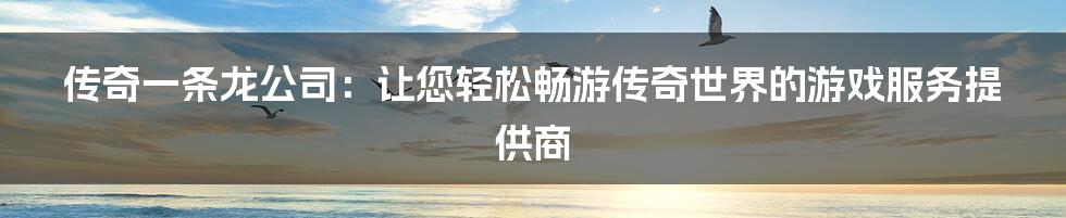 传奇一条龙公司：让您轻松畅游传奇世界的游戏服务提供商