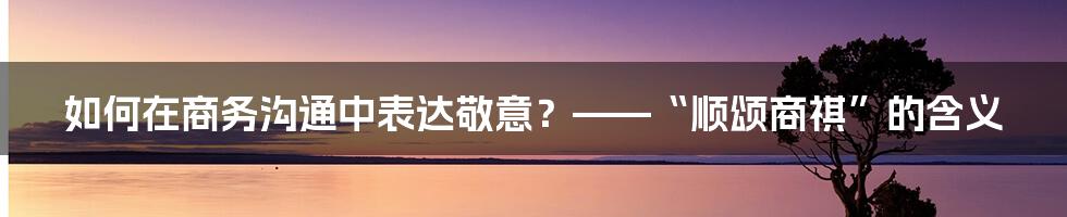 如何在商务沟通中表达敬意？——“顺颂商祺”的含义