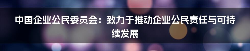 中国企业公民委员会：致力于推动企业公民责任与可持续发展