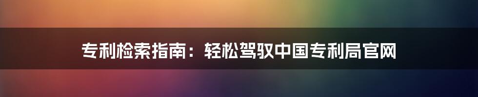 专利检索指南：轻松驾驭中国专利局官网