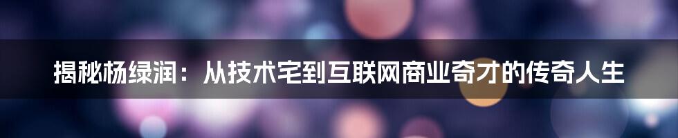 揭秘杨绿润：从技术宅到互联网商业奇才的传奇人生