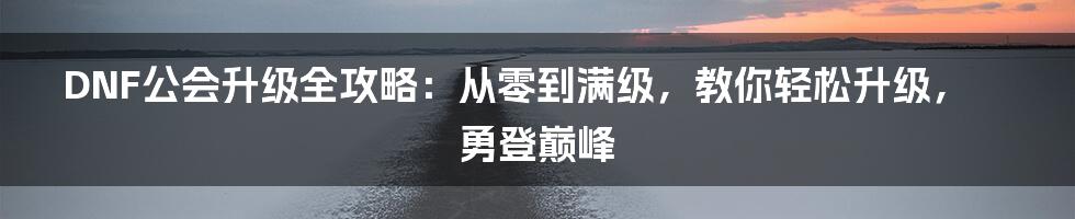 DNF公会升级全攻略：从零到满级，教你轻松升级，勇登巅峰