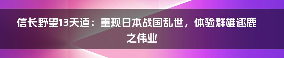 信长野望13天道：重现日本战国乱世，体验群雄逐鹿之伟业