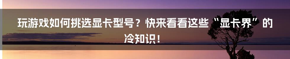 玩游戏如何挑选显卡型号？快来看看这些“显卡界”的冷知识！