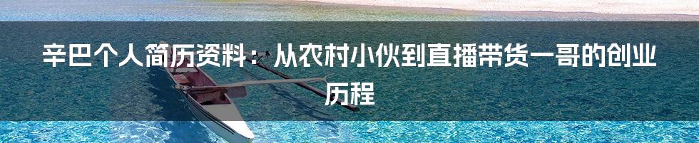 辛巴个人简历资料：从农村小伙到直播带货一哥的创业历程