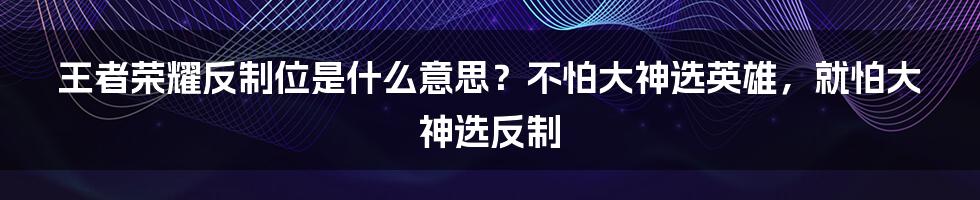 王者荣耀反制位是什么意思？不怕大神选英雄，就怕大神选反制