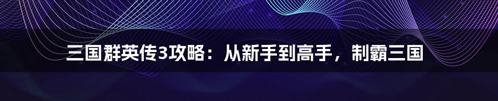 三国群英传3攻略：从新手到高手，制霸三国