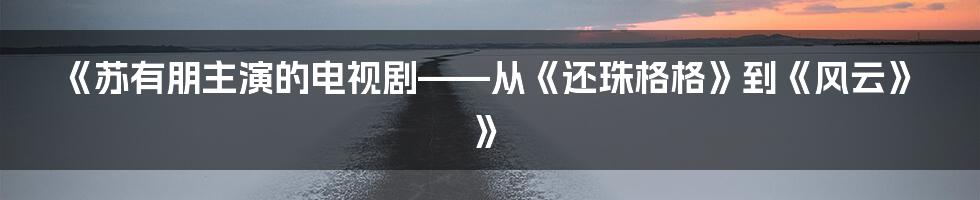 《苏有朋主演的电视剧——从《还珠格格》到《风云》》