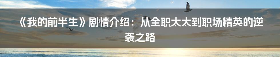 《我的前半生》剧情介绍：从全职太太到职场精英的逆袭之路