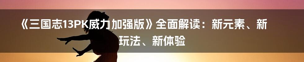《三国志13PK威力加强版》全面解读：新元素、新玩法、新体验