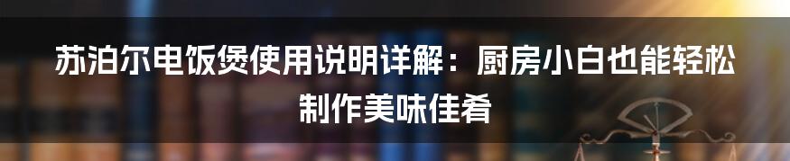 苏泊尔电饭煲使用说明详解：厨房小白也能轻松制作美味佳肴