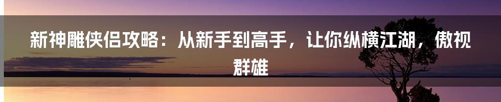 新神雕侠侣攻略：从新手到高手，让你纵横江湖，傲视群雄