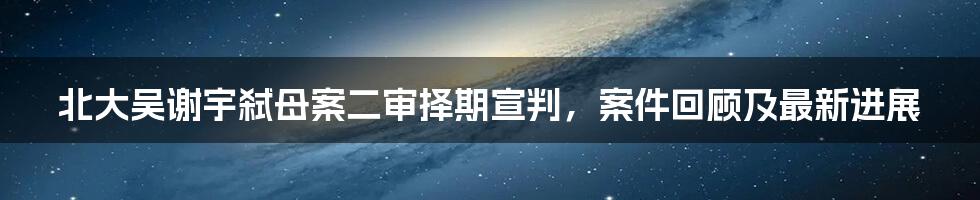 北大吴谢宇弑母案二审择期宣判，案件回顾及最新进展