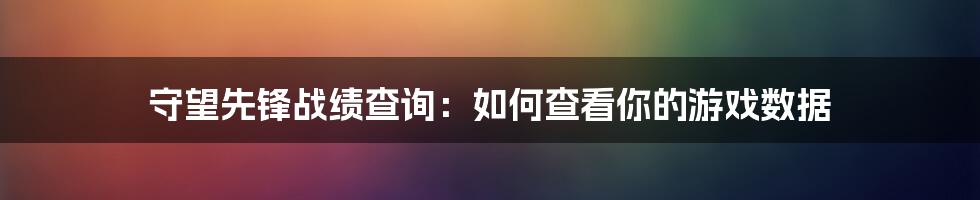 守望先锋战绩查询：如何查看你的游戏数据