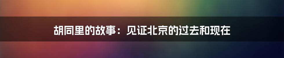 胡同里的故事：见证北京的过去和现在