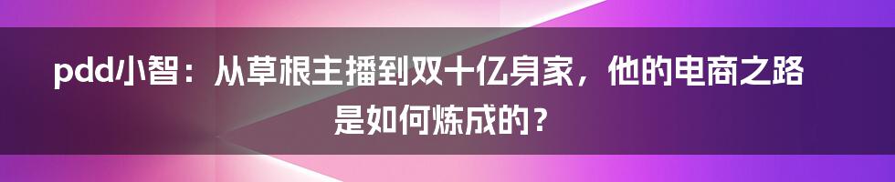 pdd小智：从草根主播到双十亿身家，他的电商之路是如何炼成的？