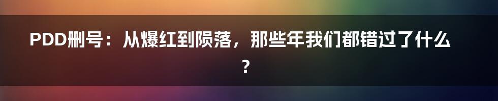 PDD删号：从爆红到陨落，那些年我们都错过了什么？