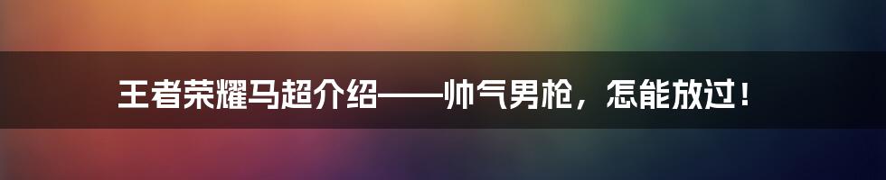 王者荣耀马超介绍——帅气男枪，怎能放过！