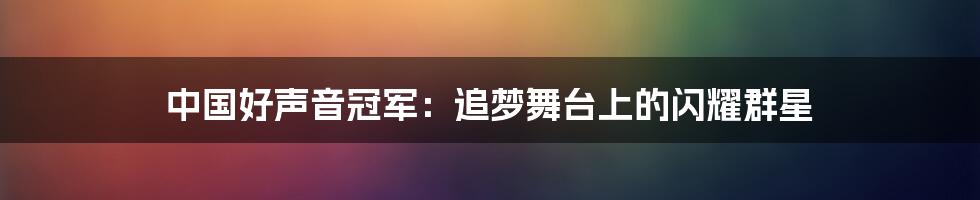 中国好声音冠军：追梦舞台上的闪耀群星